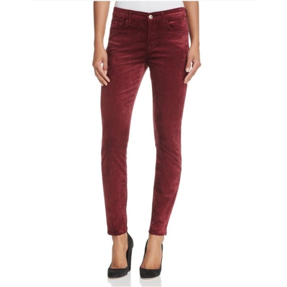 7 For All Mankind, Crushed Velvet Skinny Jeans, Maroon, Size 26